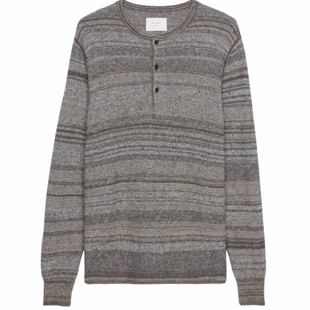Billy Reid Mens Textured Wool Blend Henley Sweater Size XL Gray Luxe Italy